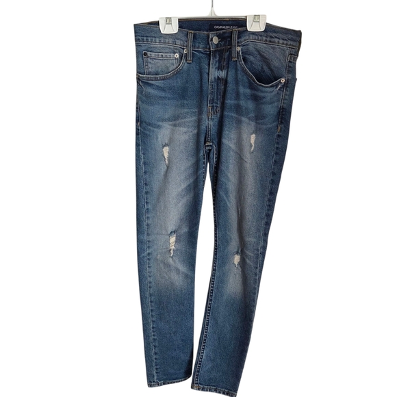 ⭐️Calvin Klein Mens Blue Skinny Jeans with Distressed Details Size 29 - Picture 1 of 6